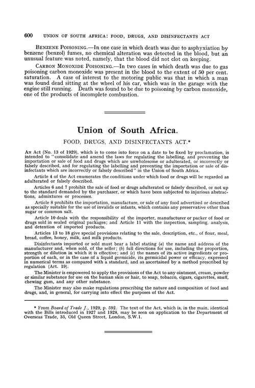 Union of South Africa. Food, Drugs, and Disinfectants Act