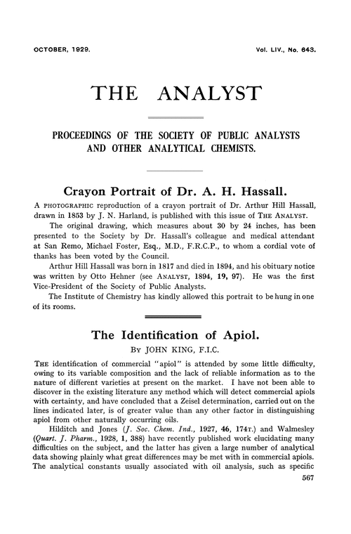 Crayon portrait of Dr. A. H. Hassall