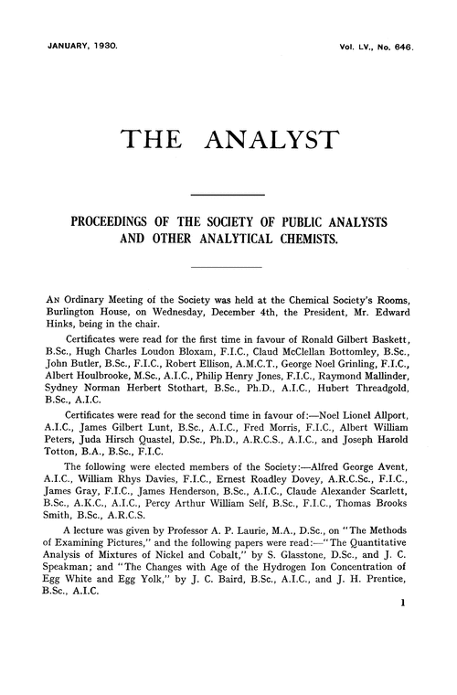 Proceedings of the Society of Public Analysts and other Analytical Chemists