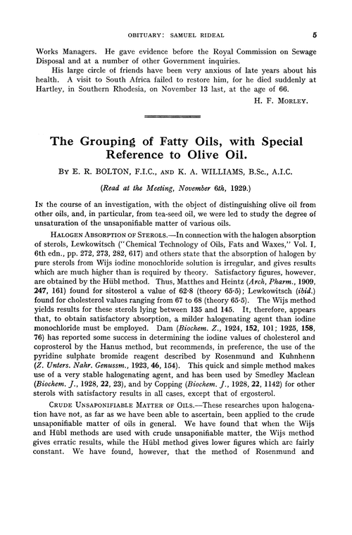 The grouping of fatty oils, with special reference to olive oil