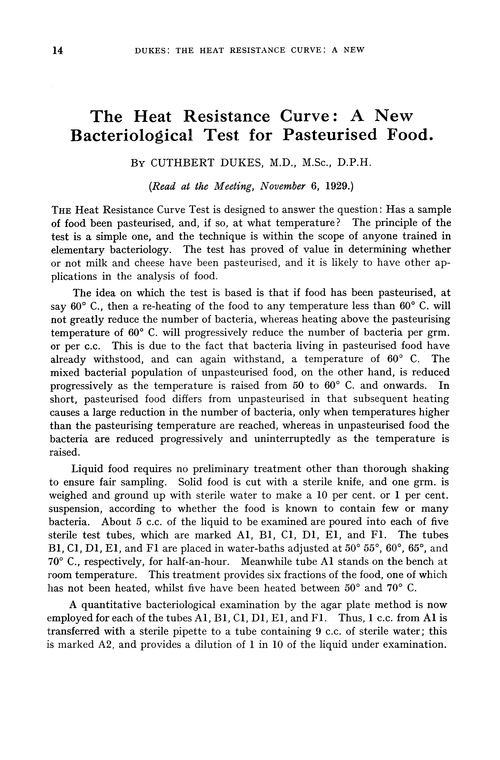 The heat resistance curve: a new bacteriological test for pasteurised food