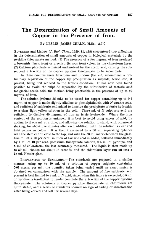 The determination of small amounts of copper in the presence of iron