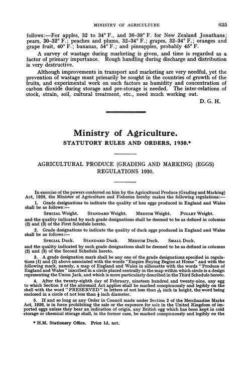 Ministry of Agriculture. Statutory rules and orders, 1930