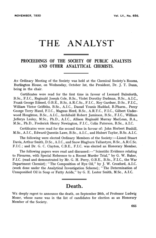 Proceedings of the Society of Public Analysts and other Analytical Chemists