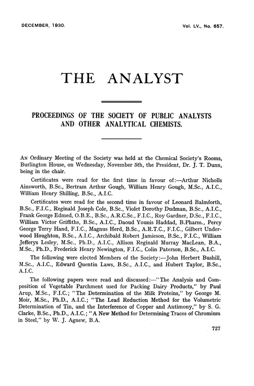 Proceedings of the Society of Public Analysts and other Analytical Chemists