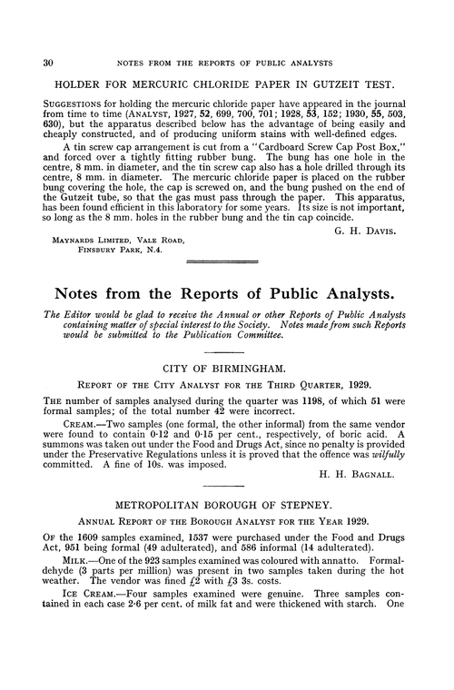 Notes from the Reports of Public Analysts