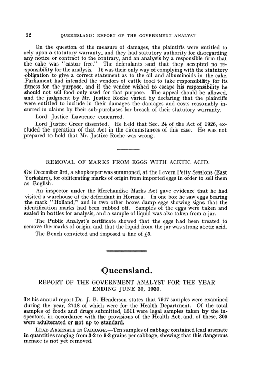 Queensland. Report of the Government Analyst for the year ending June 30, 1930