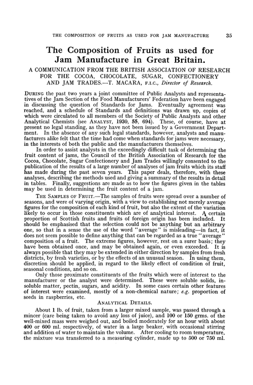 The composition of fruits as used for jam manufacture in Great Britain