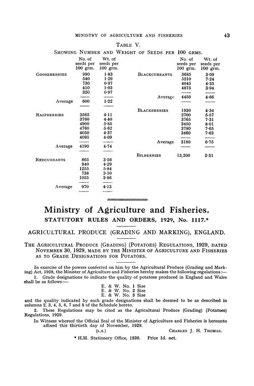 Ministry of Agriculture and Fisheries. Statutory Rules and Orders