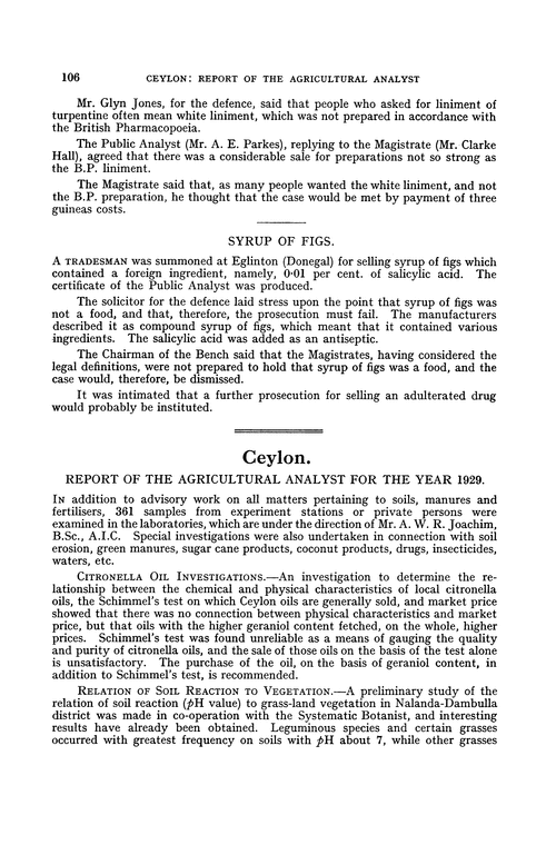 Ceylon. Report of the Agricultural Analyst for the year 1929