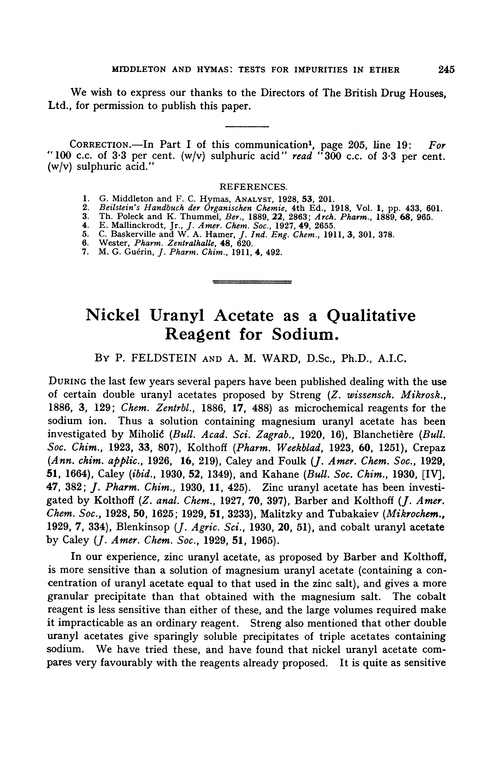 Nickel uranyl acetate as a qualitative reagent for sodium
