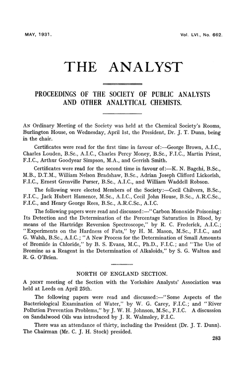 Proceedings of the Society of Public Analysts and other Analytical Chemists