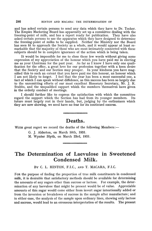 The determination of laevulose in sweetened condensed milk