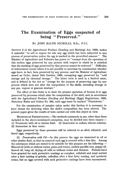 The examination of eggs suspected of being “preserved.”