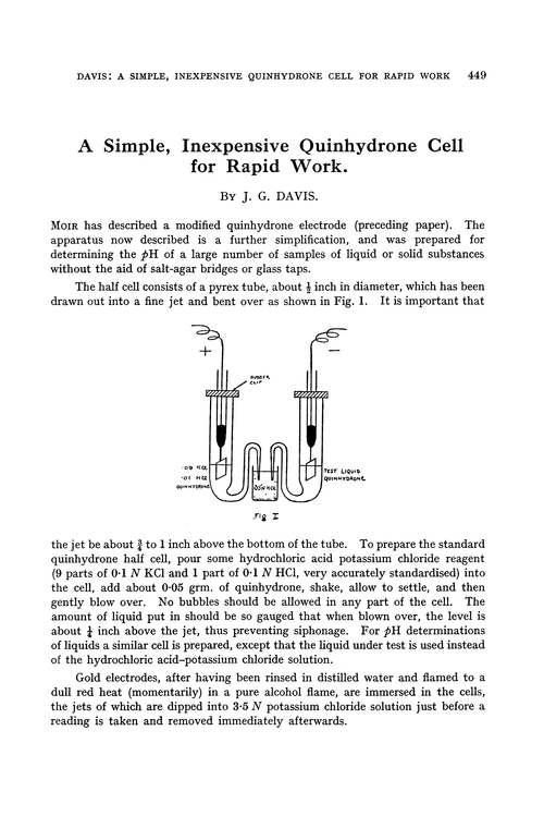 A simple, inexpensive quinhydrone cell for rapid work