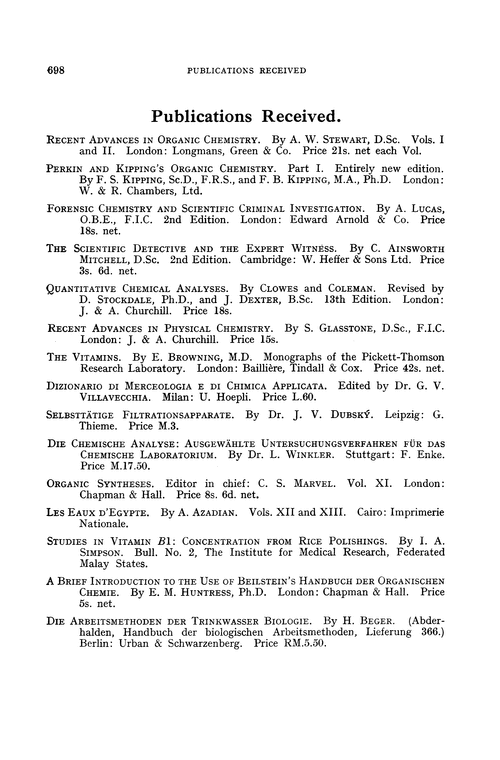 Publications received