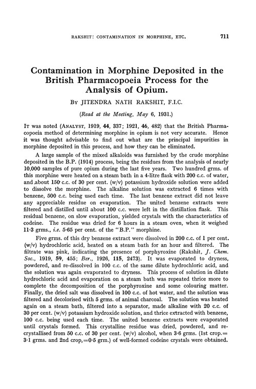 Contamination in morphine deposited in the British Pharmacopoeia process for the analysis of opium