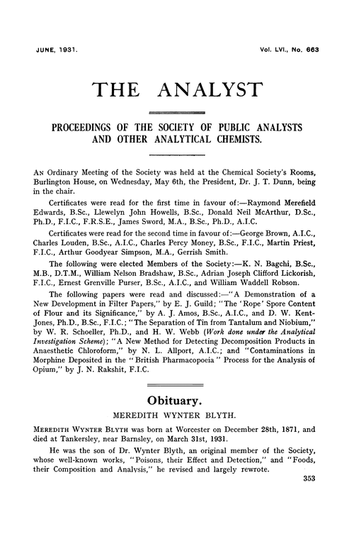Proceedings of the Society of Public Analysts and other Analytical Chemists