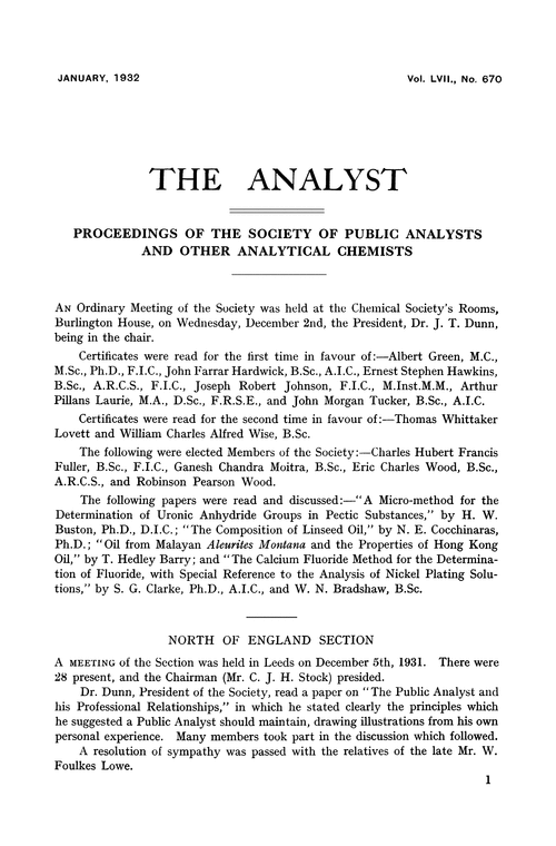 Proceedings of the Society of Public Analysts and other Analytical Chemists