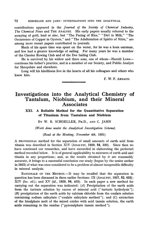 Investigations into the analytical chemistry of tantalum, niobium, and their mineral associates. XXI. A reliable method for the quantitative separation of titanium from tantalum and niobium