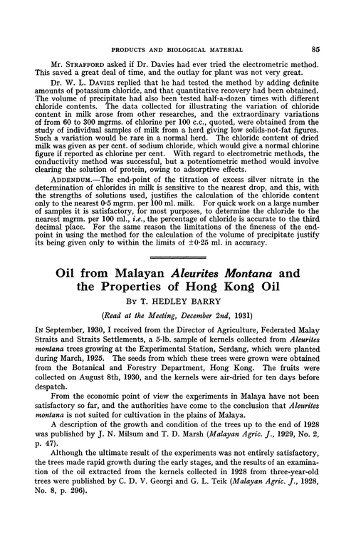 Oil from Malayan Aleurites montana and the properties of Hong Kong oil