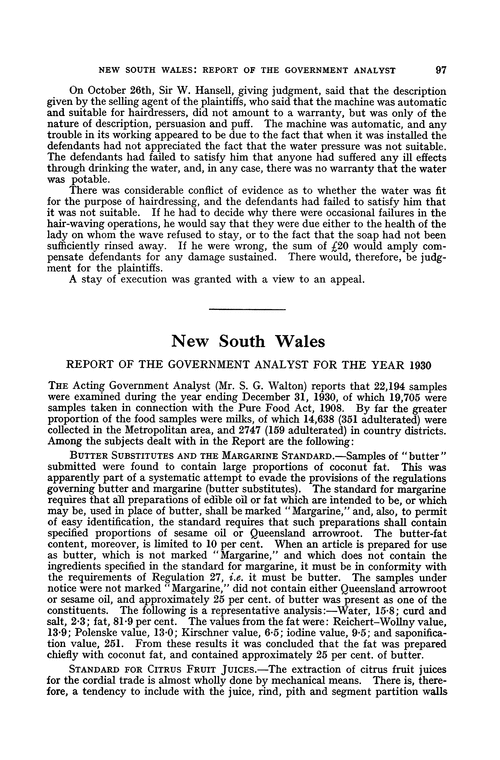 New South Wales. Report of the Government Analyst for the year 1930