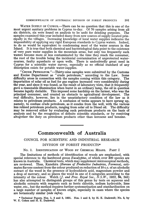 Commonwealth of Australia. Council for Scientific and Industrial Research Division of Forest Products