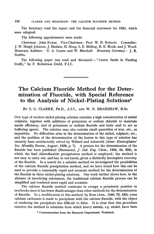 The calcium fluoride method for the determination of fluoride, with special reference to the analysis of nickel-plating solutions