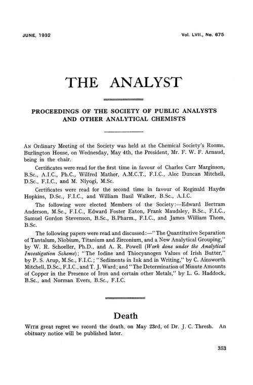Proceedings of the Society of Public Analysts and other Analytical Chemists
