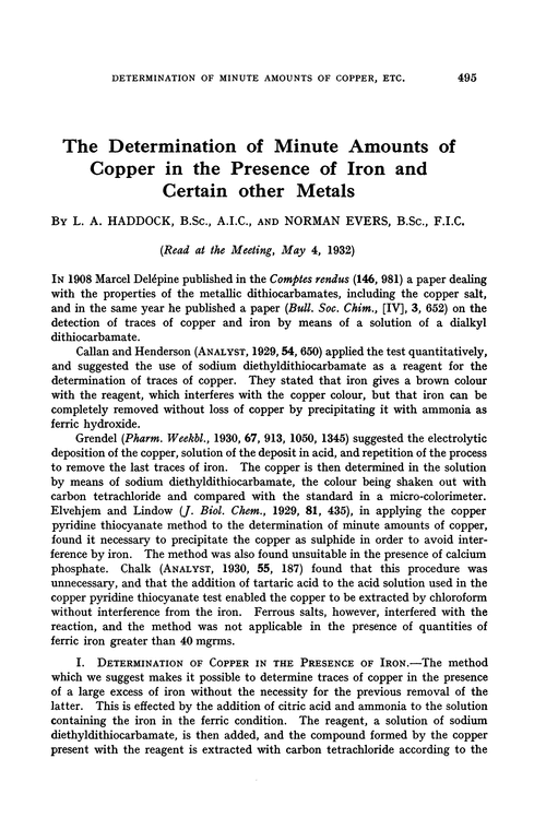 The determination of minute amounts of copper in the presence of iron and certain other metals