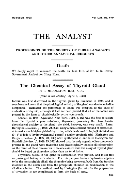 The chemical assay of thyroid gland