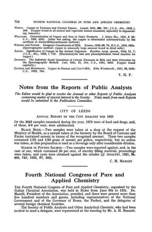 Notes from the Reports of Public Analysts