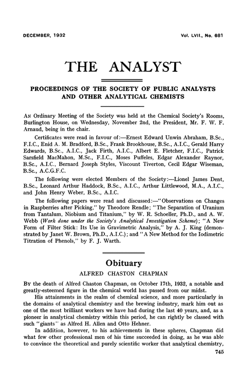 Proceedings of the Society of Public Analysts and other Analytical Chemists