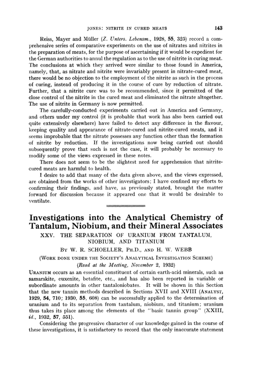 Investigations into the analytical chemistry of tantalum, niobium, and their mineral associates. XXV. The separation of uranium from tantalum, niobium, and titanium
