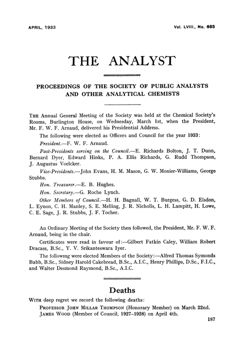 Proceedings of the Society of Public Analysts and other Analytical Chemists