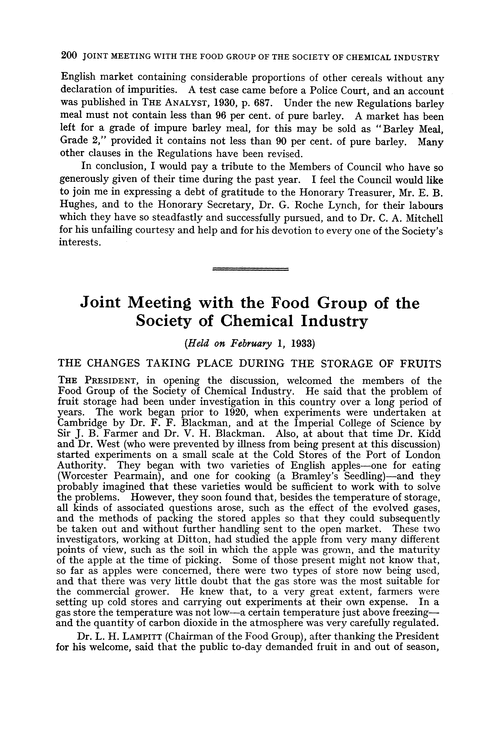 Joint meeting with the Food Group of the Society of Chemical Industry