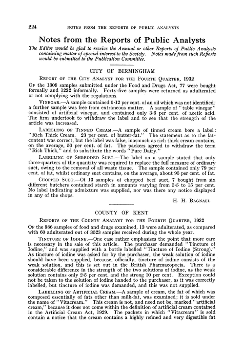 Notes from the Reports of Public Analysts