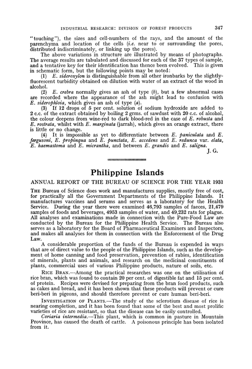 Philippine Islands. Annual Report of the Bureau of Science for the year 1931