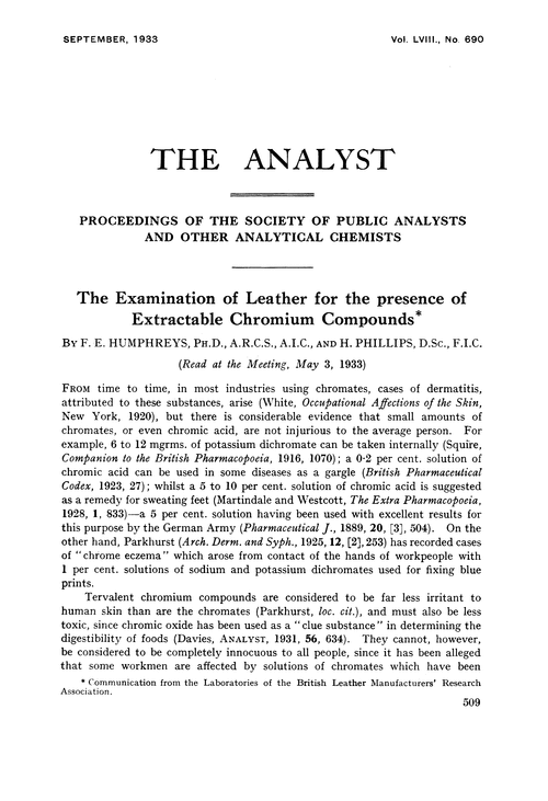 The examination of leather for the presence of extractable chromium compounds