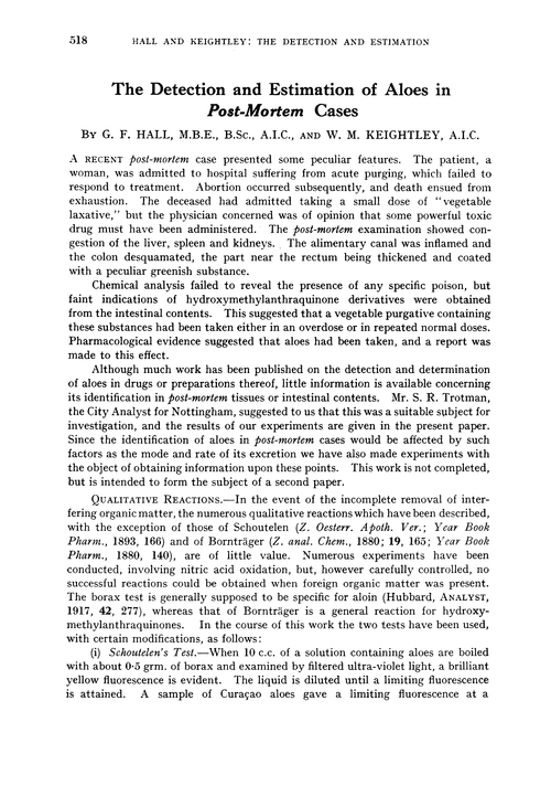The Detection And Estimation Of Aloes In Post Mortem Cases