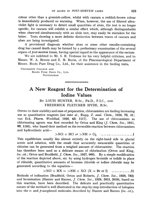 A new reagent for the determination of iodine values