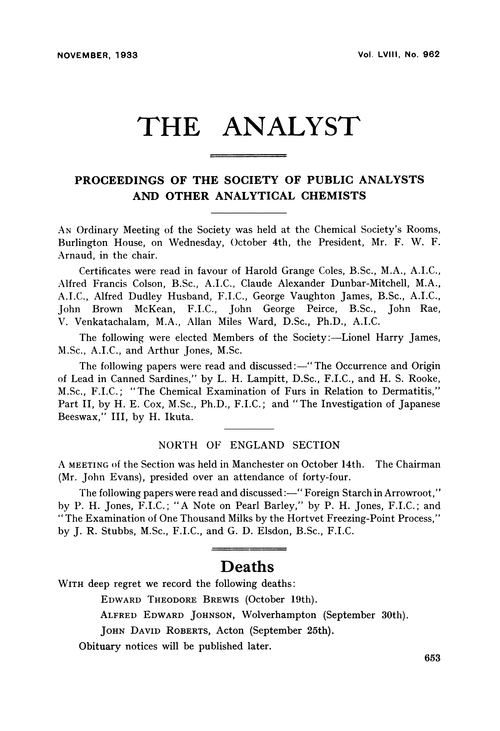 Proceedings of the Society of Public Analysts and other Analytical Chemists