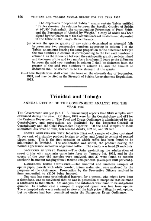 Trinidad and Tobago. Annual Report of the Government Analyst for the year 1932