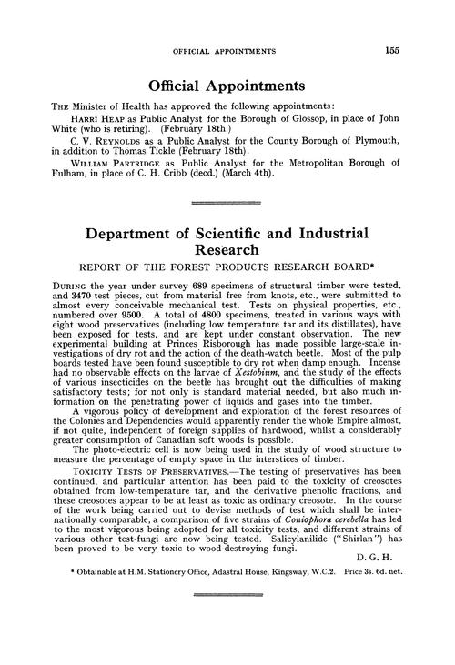 Department of Scientific and Industrial Research. Report of the Forest Products Research Board