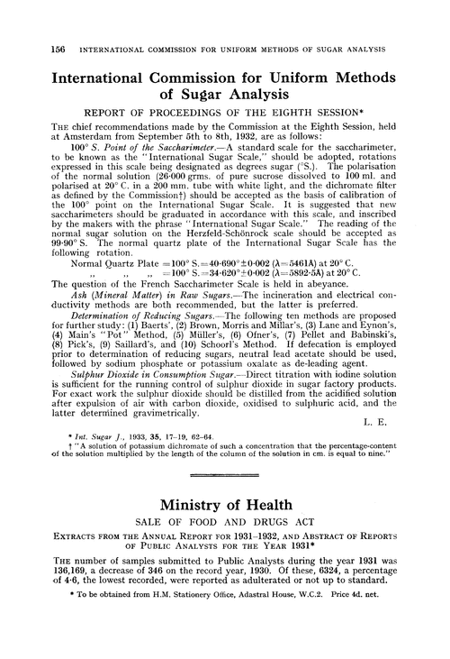 Ministry of Health. Sale of Food and Drugs Act.