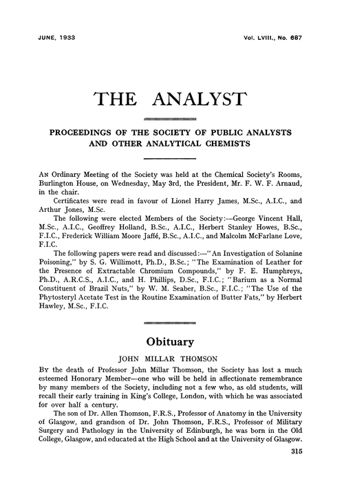 Proceedings of the Society of Public Analysts and other Analytical Chemists