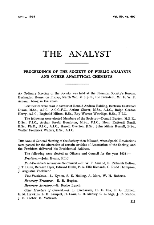 Proceedings of the Society of Public Analysts and other Analytical Chemists