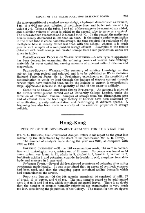 Hong-Kong. Report of the Government Analyst for the year 1932