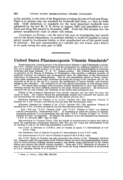 United States Pharmacopoeia Vitamin Standards