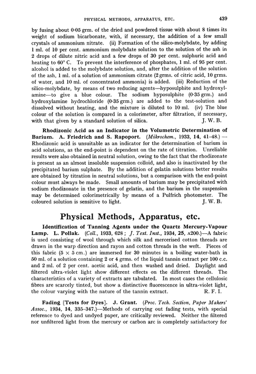 Physical methods, apparatus, etc.
